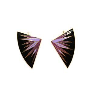 Vintage Isle of Skye Cloisonne Enamel Earrings Gold Starburst 80s